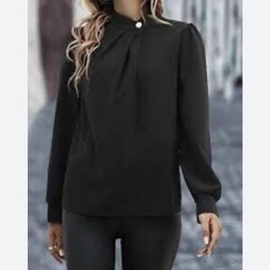 Lafayette 148 New York 100% Silk Keyhole Blouse Sz Medium Black Gold Button